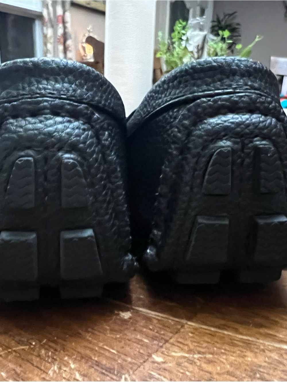 Black Leather Look Driver Loafers with Silver Accents - Picture 6 of 9